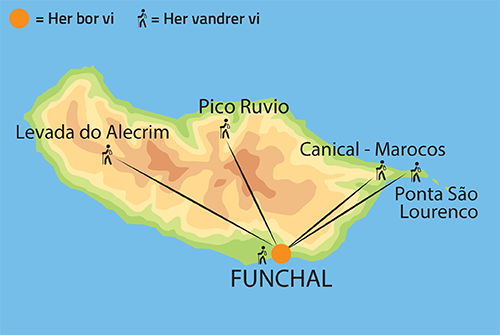 Kort over vandrerejsen på Madeira